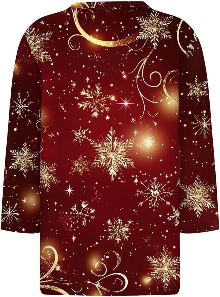 Christmas Tops for Women 2024 Merry Christmas Long Sleeve Shirts Xmas Tree Print 3/4 Length Sleeve Womens Blouses