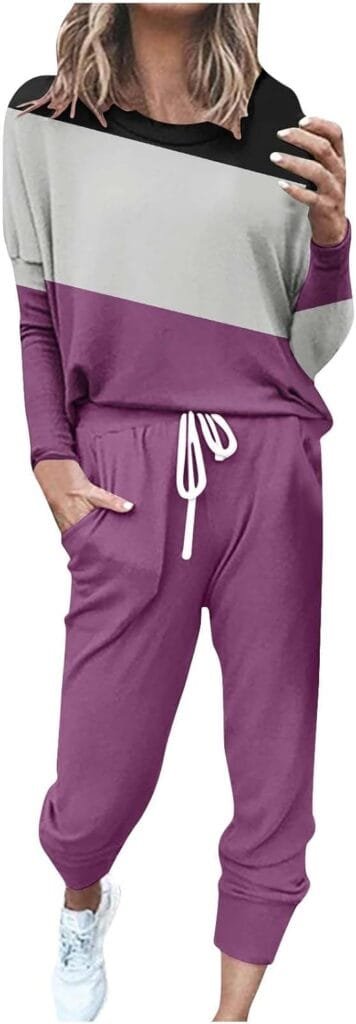 Fall 2 Piece Outfits for Women Casual Sweatsuit Long Sleeve and Pants Lounge Set Jogger Pants Set Athletic Tracksuit