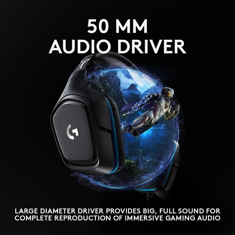 Logitech G432 Wired Gaming Headset, 7.1 Surround Sound, DTS Headphone:X 2.0, Flip-to-Mute Mic, PC (Leatherette) Black/Blue