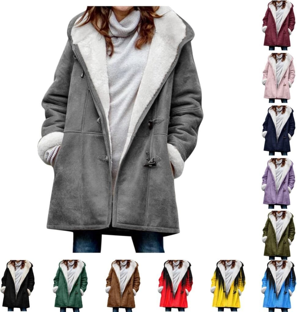 Winter Coats for Women 2024 Warm Plus Size Fleece Lined Jackets Button Down Sherpa Fur Hooded Parka Peacoat Outerwear