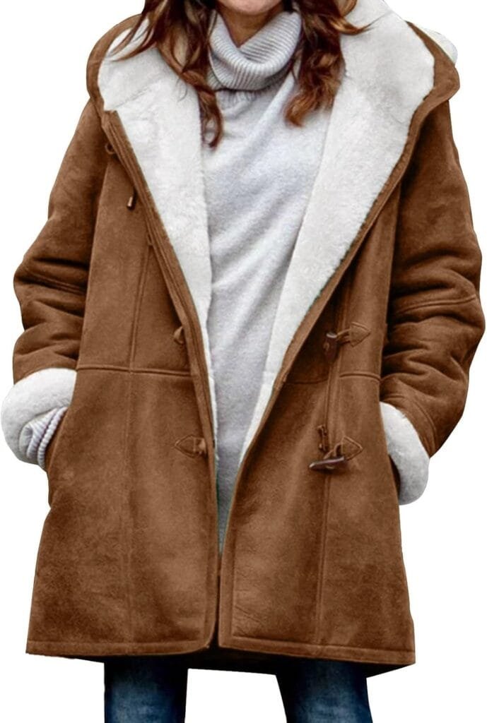 Winter Coats for Women 2024 Warm Plus Size Fleece Lined Jackets Button Down Sherpa Fur Hooded Parka Peacoat Outerwear