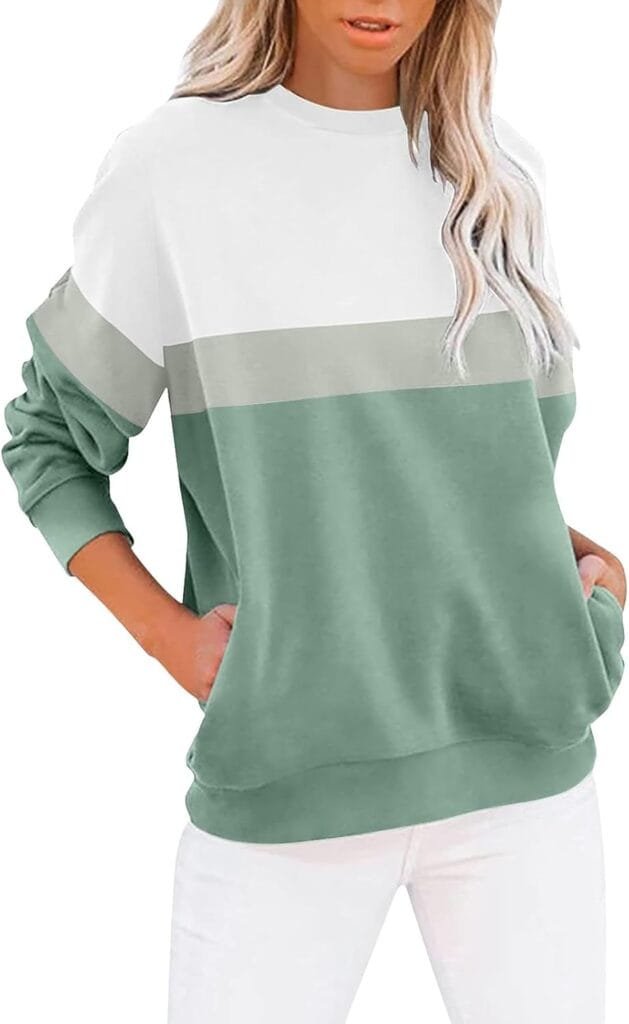 Womens Oversized Sweatshirts Fall Crewneck Long Sleeve Pullover Sweatshirt Trendy Lightweight Outdoors Tops Pockets