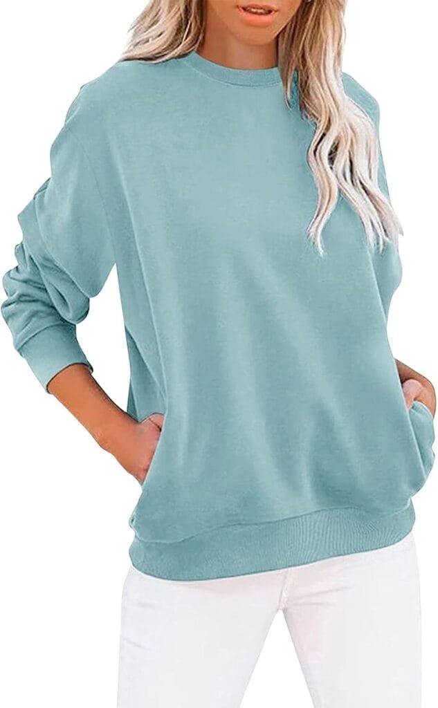 Womens Oversized Sweatshirts Fall Crewneck Long Sleeve Pullover Sweatshirt Trendy Lightweight Outdoors Tops Pockets