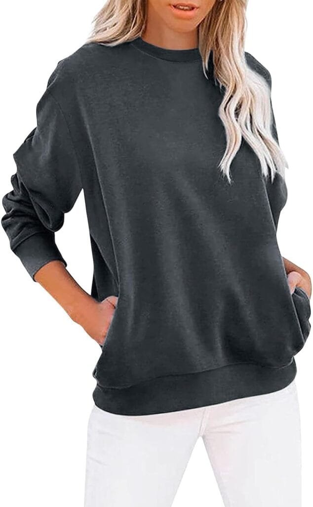 Womens Oversized Sweatshirts Fall Crewneck Long Sleeve Pullover Sweatshirt Trendy Lightweight Outdoors Tops Pockets