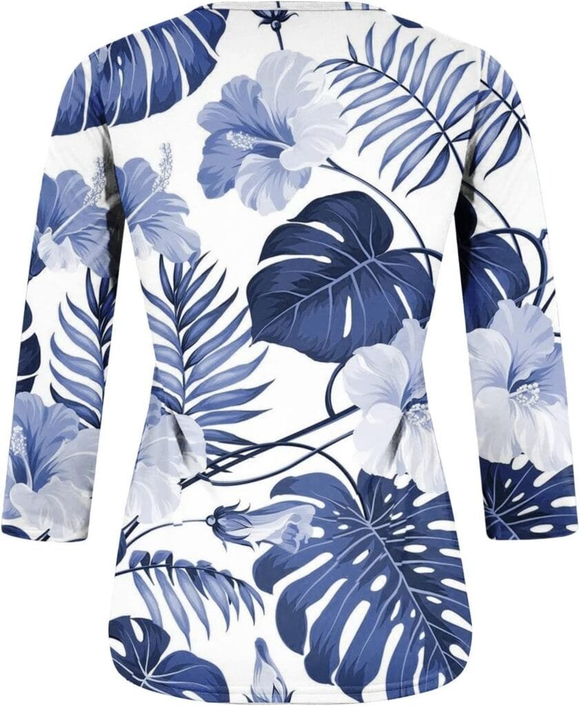 Womens Summer Tops,Women Summer Tops Floral Print Pattern Casual T-Shirts 3/4 Sleeve Crewneck Shirts Loose T-Shirt,Best Buys on Amazon Today