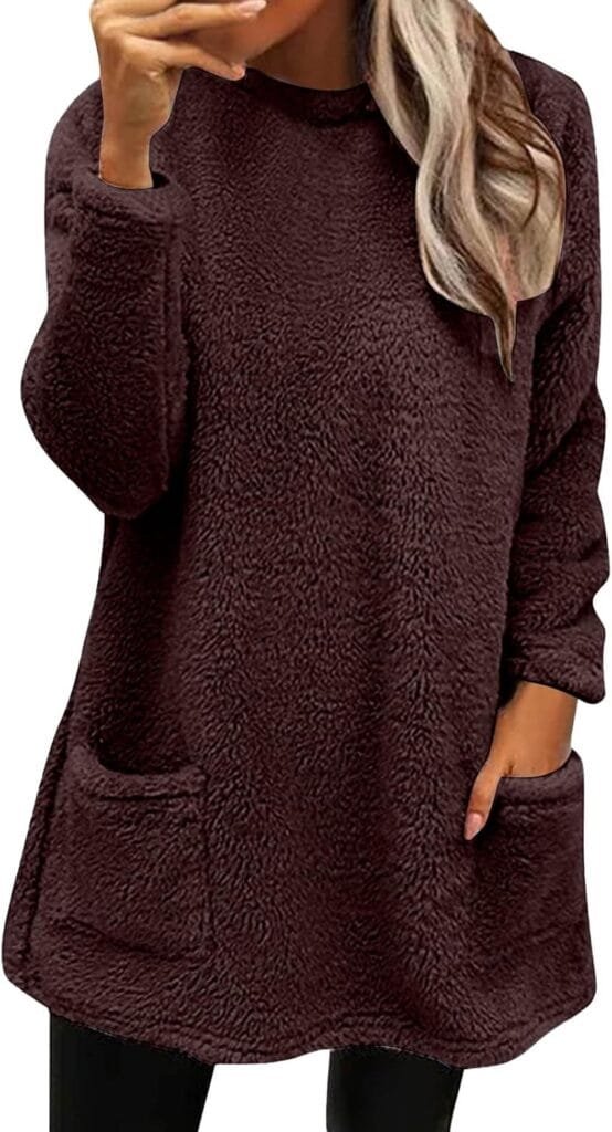 Womens Winter Coats Plus Size Sweaters Cute Tops with Pockets Warm Sweater Tops Trench Pullover Sweaters for Women