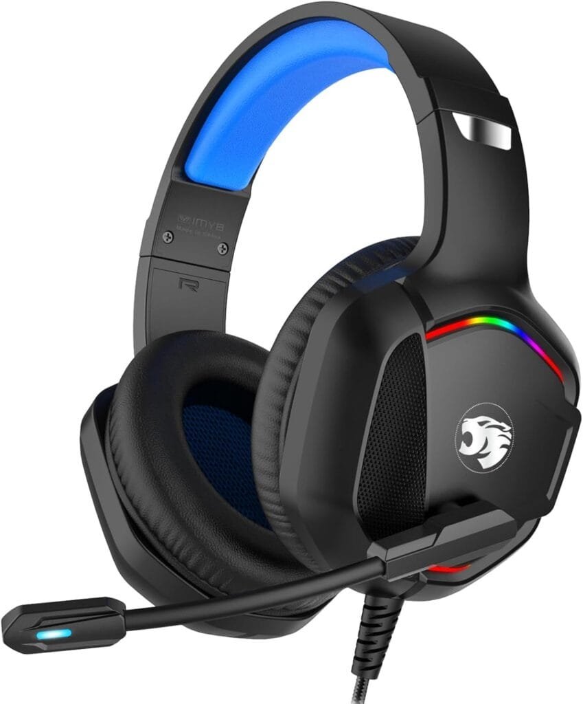 A36 Gaming Headset with Microphone for Pc, Xbox One Series X/s, Ps4, Ps5, Switch, Stereo Wired Noise Cancelling Over-Ear Headphones with Mic for Computer, Laptop, Mac, Nintendo, Gamer (Blue)