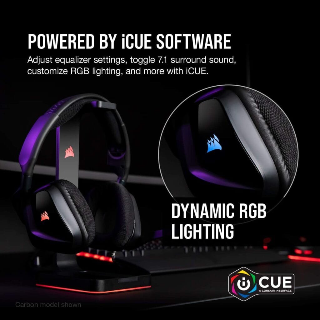 CORSAIR VOID RGB ELITE Wireless Gaming Headset – 7.1 Surround Sound – Omni-Directional Microphone – Microfiber Mesh Earpads – Up to 40ft Range – iCUE Compatible – PC, Mac, PS5, PS4 – Carbon