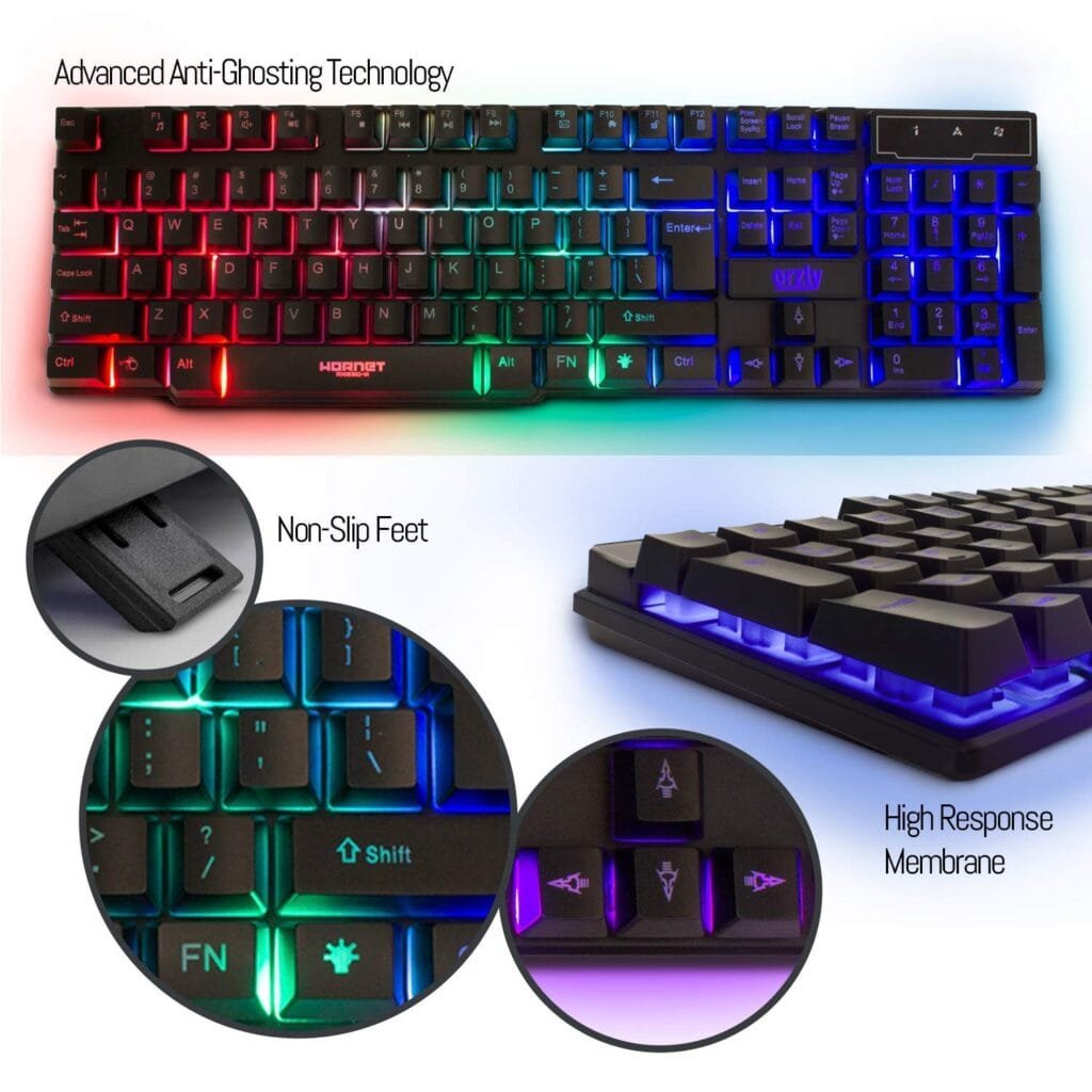 Gaming Keyboard and Mouse and Mouse pad and Gaming Headset, Wired LEDRGB Backlight Bundle for PC Gamers and Xbox and PS4 Users - 4 in 1 Edition Hornet RX-250