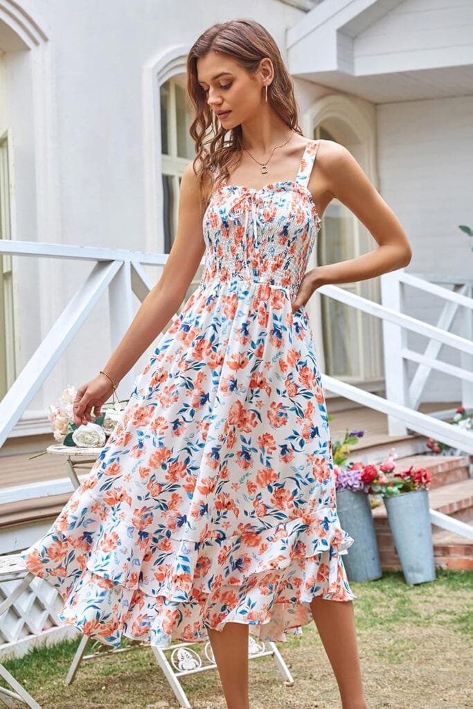 GRACE KARIN Womens 2025 Summer Floral Boho Dress Square Neck Strapped Swing A Line Sundress Beach Long Maxi Outfits