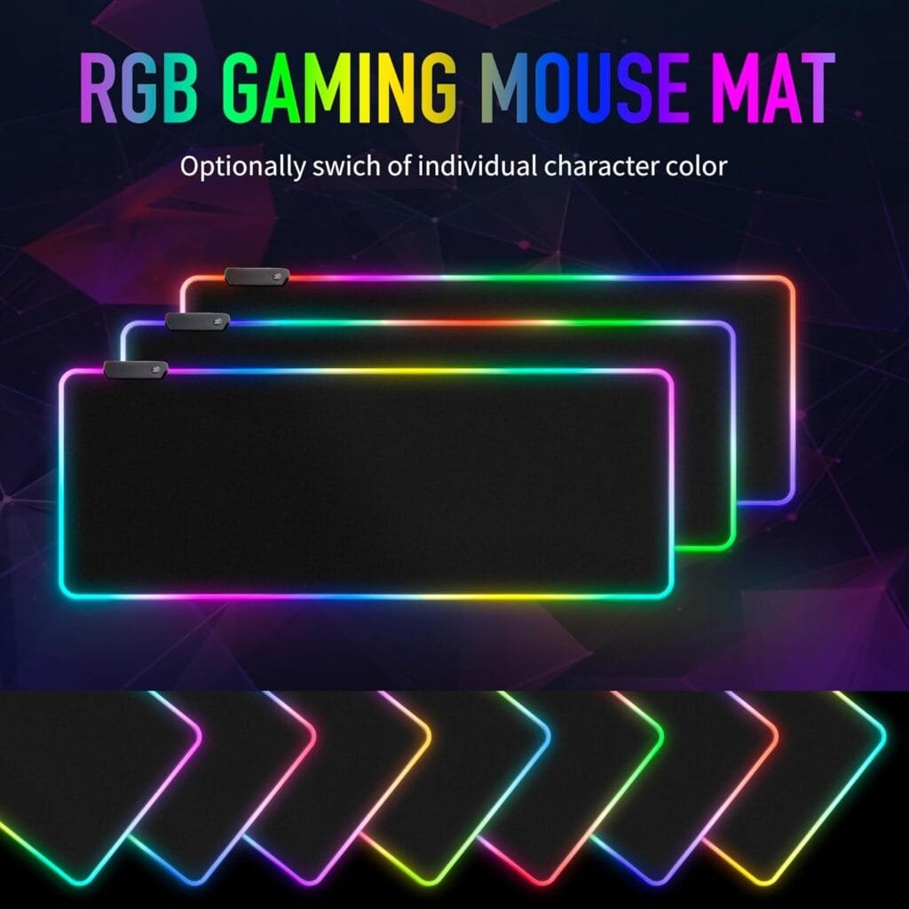 Large RGB Gaming Mouse Pad -15 Light Modes Touch Control Extended Soft Computer Keyboard Mat Non-Slip Rubber Base for Gamer Esports Pros 31.5X11.8 in