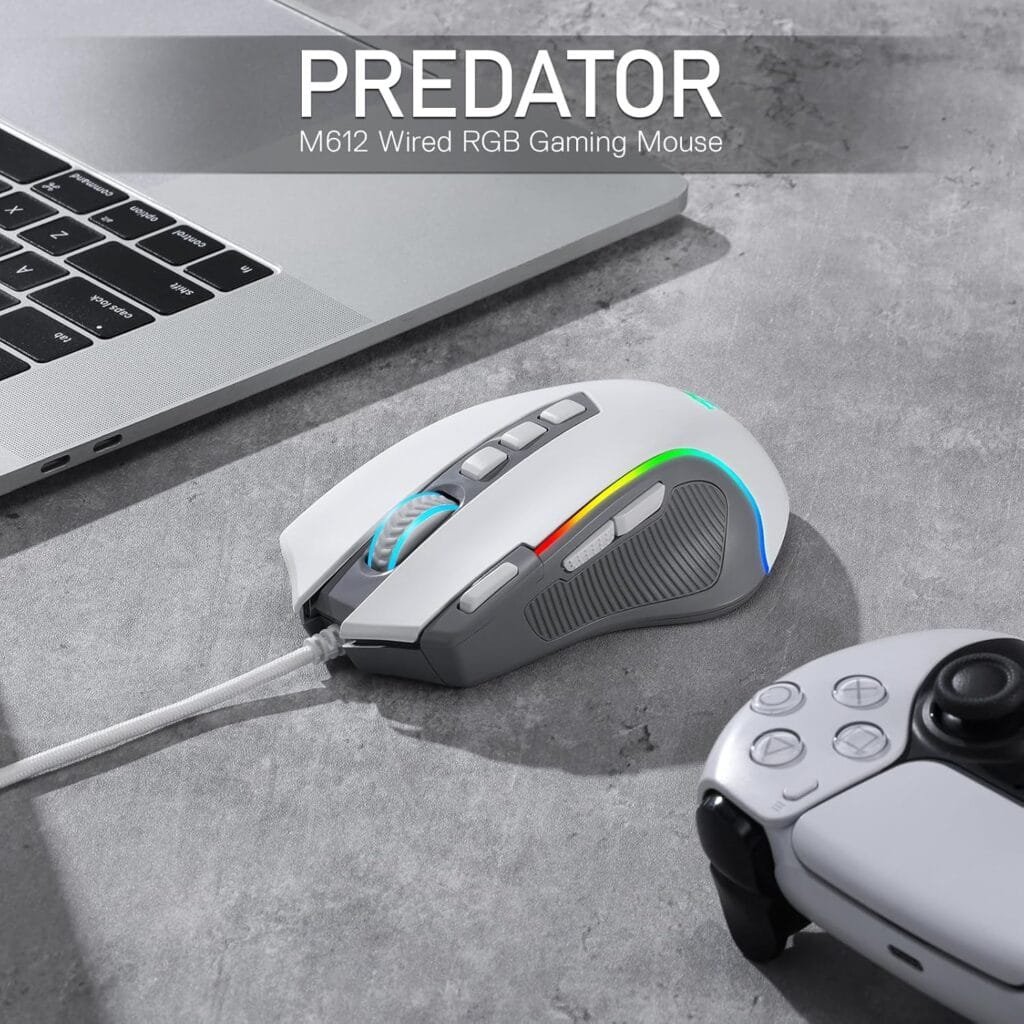 Redragon M612 Predator RGB Gaming Mouse, 8000 DPI Wired Optical Mouse with 11 Programmable Buttons  5 Backlit Modes, Software Supports DIY Keybinds Rapid Fire Button