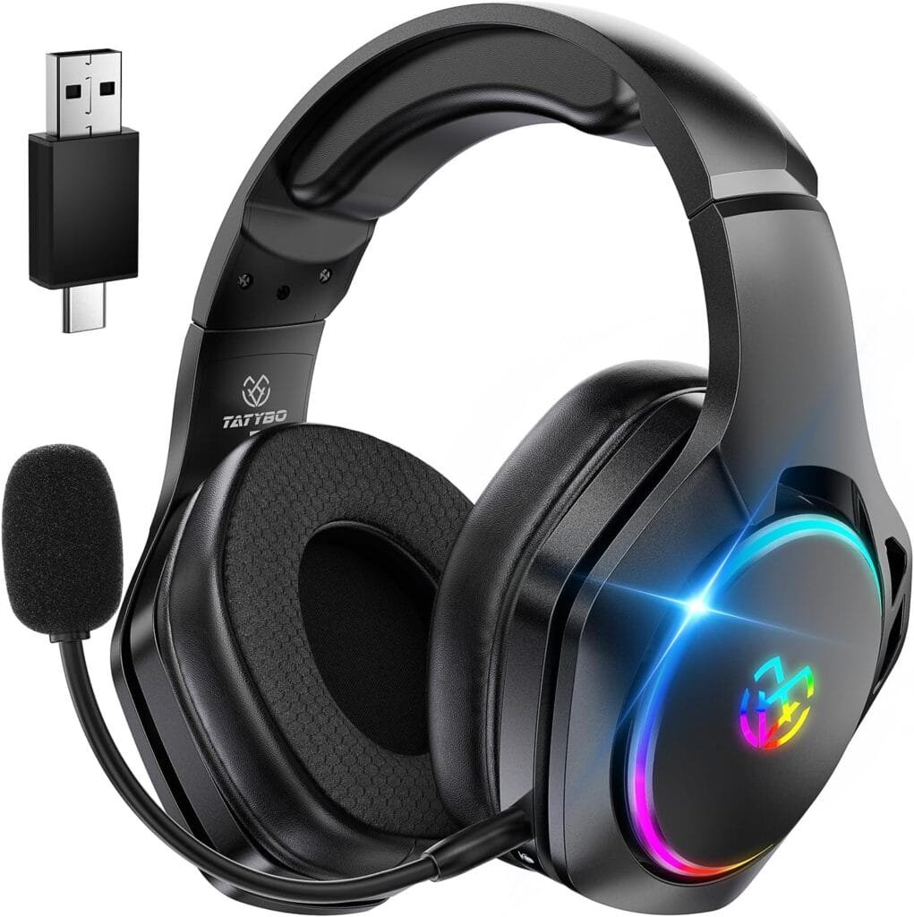 Wireless Gaming Headsets for Ps5 Ps4 PC, 40H+ Hrs  7.1 Surround Sound with Noise Canceling Microphone for Switch Phone (2.4GHz WiFi Mode), ONLY Wired Mode Suit for Xbox Series