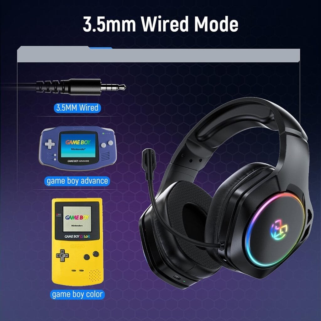 Wireless Gaming Headsets for Ps5 Ps4 PC, 40H+ Hrs  7.1 Surround Sound with Noise Canceling Microphone for Switch Phone (2.4GHz WiFi Mode), ONLY Wired Mode Suit for Xbox Series