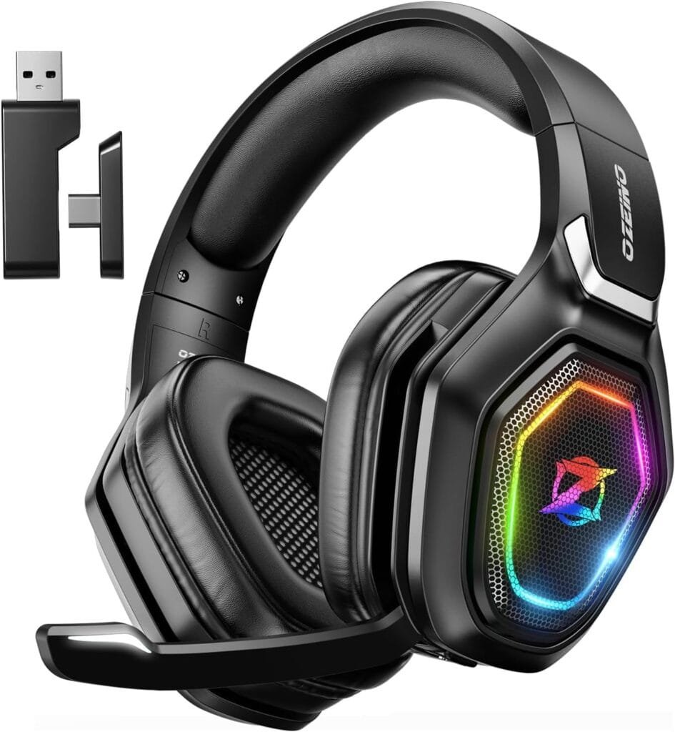 2.4GHz Wireless Gaming Headset with Microphone, 2.4G USB  Type C Transmitter - 30h Battery Life - RGB Lighting Gaming Headphones for PS5, PS4, PC, Phone