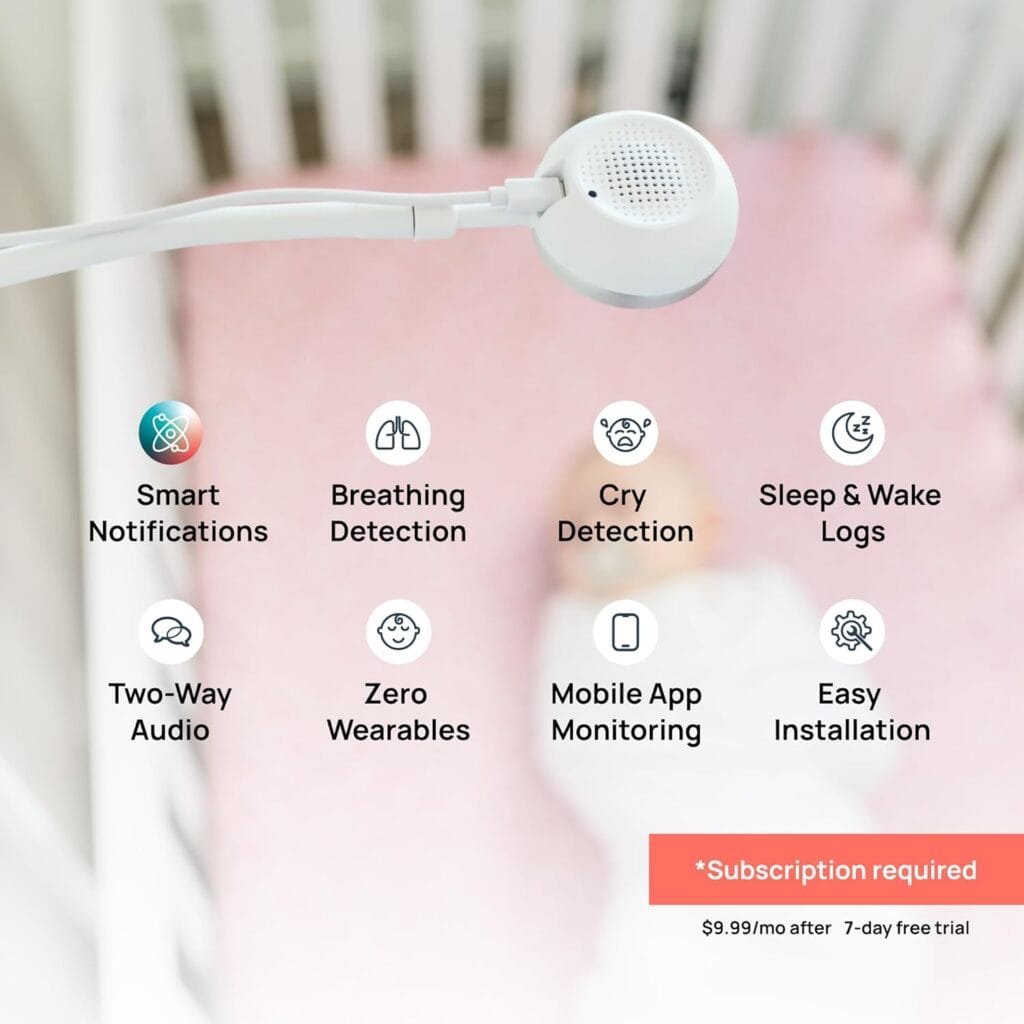 Baby Eye Smart Baby Monitor  Floor Stand, Zero Wearables, Sensor-Free Sleep Breathing Motion Tracker, Cry Detection, Night Vision, 2-Way Audio, AI Monitoring, WiFi Baby Monitor Camera with Phone App