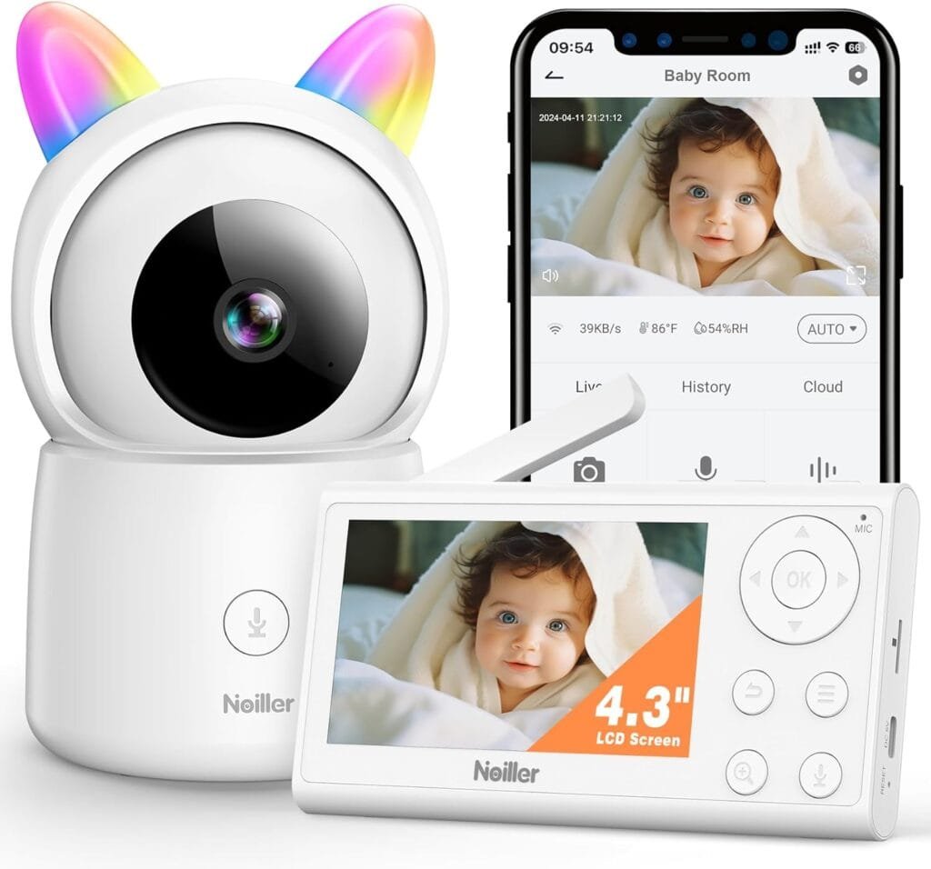 Baby Monitor, 4.3 Video Baby Monitor with 1080P Camera, Smart 2.4G WiFi Audio Monitor with Remote PTZ, Night Vision, 2-Way Talk, Sleep Mode, RGB Night Lights, Lullabies  1000ft Range, APP Control