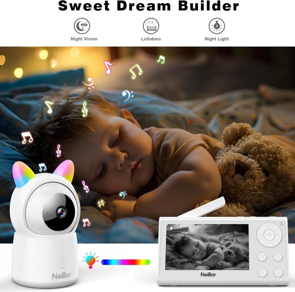 Baby Monitor, 4.3 Video Baby Monitor with 1080P Camera, Smart 2.4G WiFi Audio Monitor with Remote PTZ, Night Vision, 2-Way Talk, Sleep Mode, RGB Night Lights, Lullabies  1000ft Range, APP Control