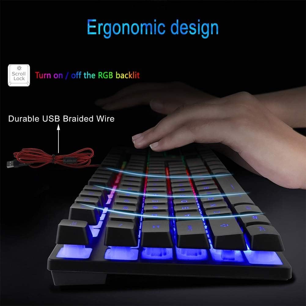 BlueFinger RGB Gaming Keyboard and Backlit Mouse Combo, USB Wired, LED Gaming Set for Laptop PC Computer Game and Work