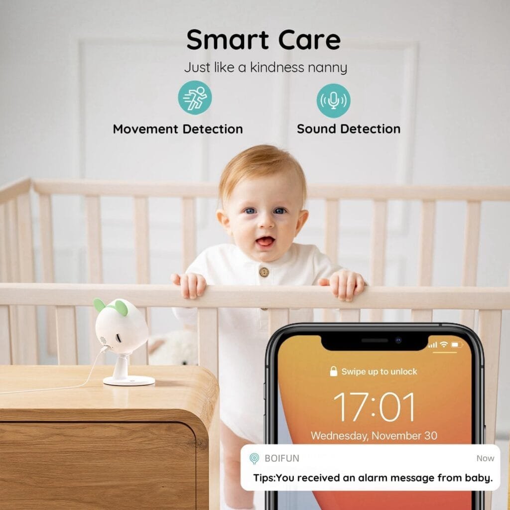 BOIFUN Split Screen Video Baby Monitor WiFi, 2 Cameras, Smartphone APP Control  LCD Monitor, AI Motion  Sound Detection, 4.3 4X Zoom, 1080P Smart (Monitor para Bebe), Area Alarm, Video Recording