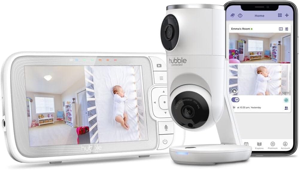 Hubble Connected Dual Vision Smart HD Baby Monitor with 2 Cameras, WiFi Baby Monitor with App and Screen, Remote Pan Tilt Zoom, 2-Way Talk, AI Motion Tracking, Night Vision, Room Temperature Sensor