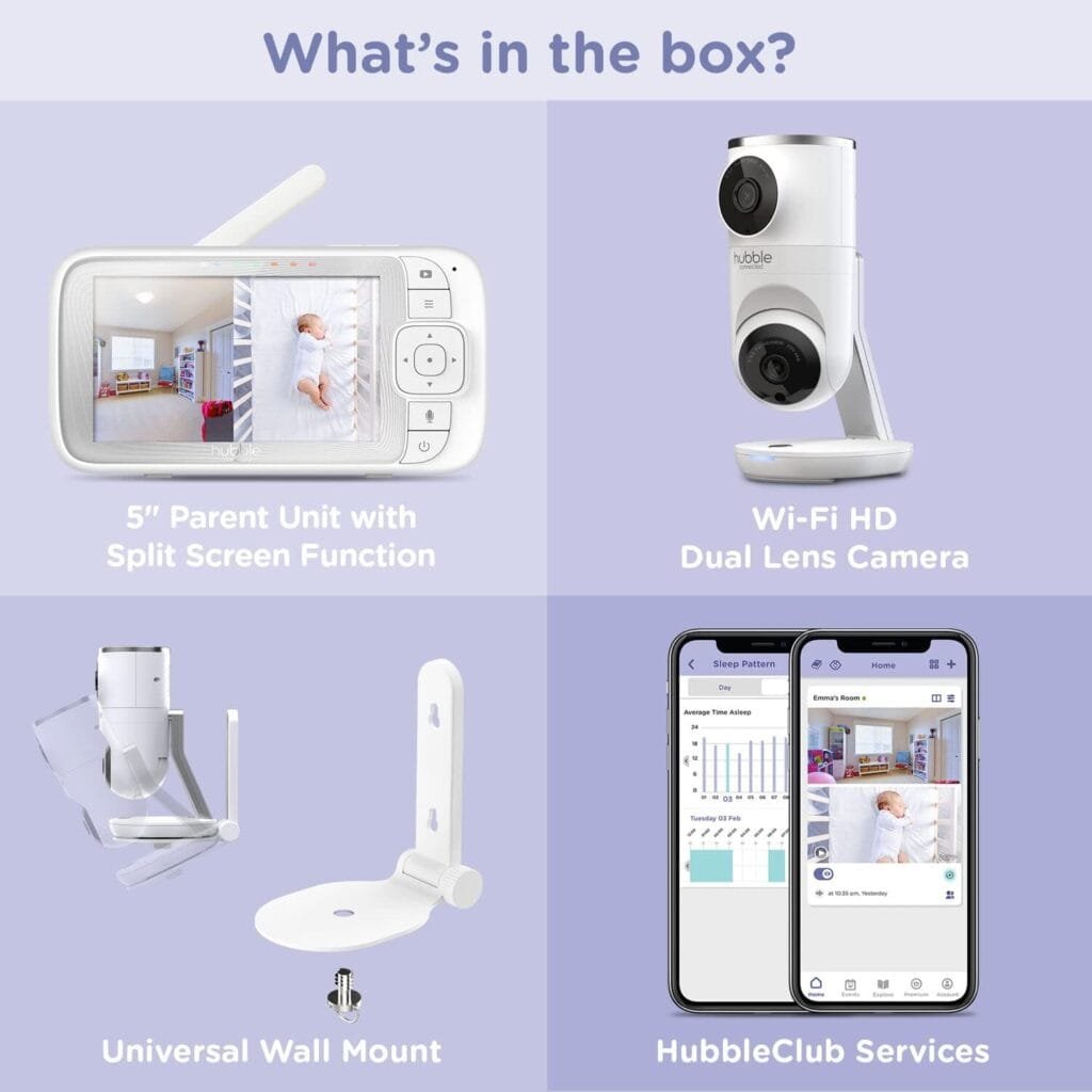 Hubble Connected Dual Vision Smart HD Baby Monitor with 2 Cameras, WiFi Baby Monitor with App and Screen, Remote Pan Tilt Zoom, 2-Way Talk, AI Motion Tracking, Night Vision, Room Temperature Sensor