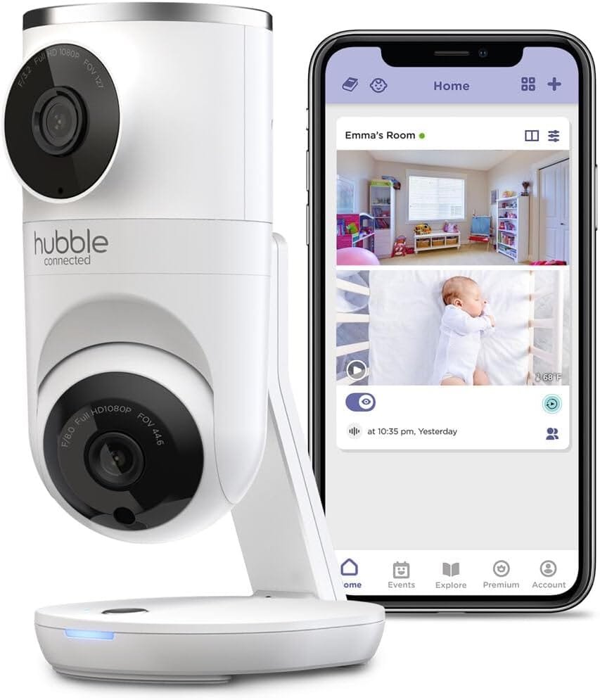 HUBBLE CONNECTED Nursery Pal Dual Vision Smart Camera Wi-Fi Enabled Baby Monitor with AI Motion Tracking, Plus Preloaded Soothing Sounds, Lullabies, and Stories, White