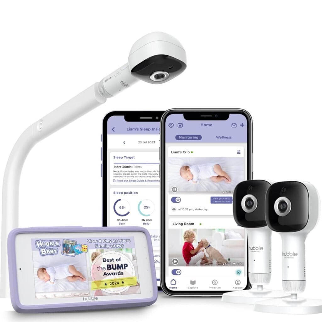 HUBBLE CONNECTED SkyVision Pro Twin AI-Enhanced HD Smart Camera Baby Monitor, Parent Unit, Crib Mount, Remote Pan Tilt Zoom, 2-Way Talk, Night Vision, Nightlight, Calming Sounds, Wellness Tracker, App