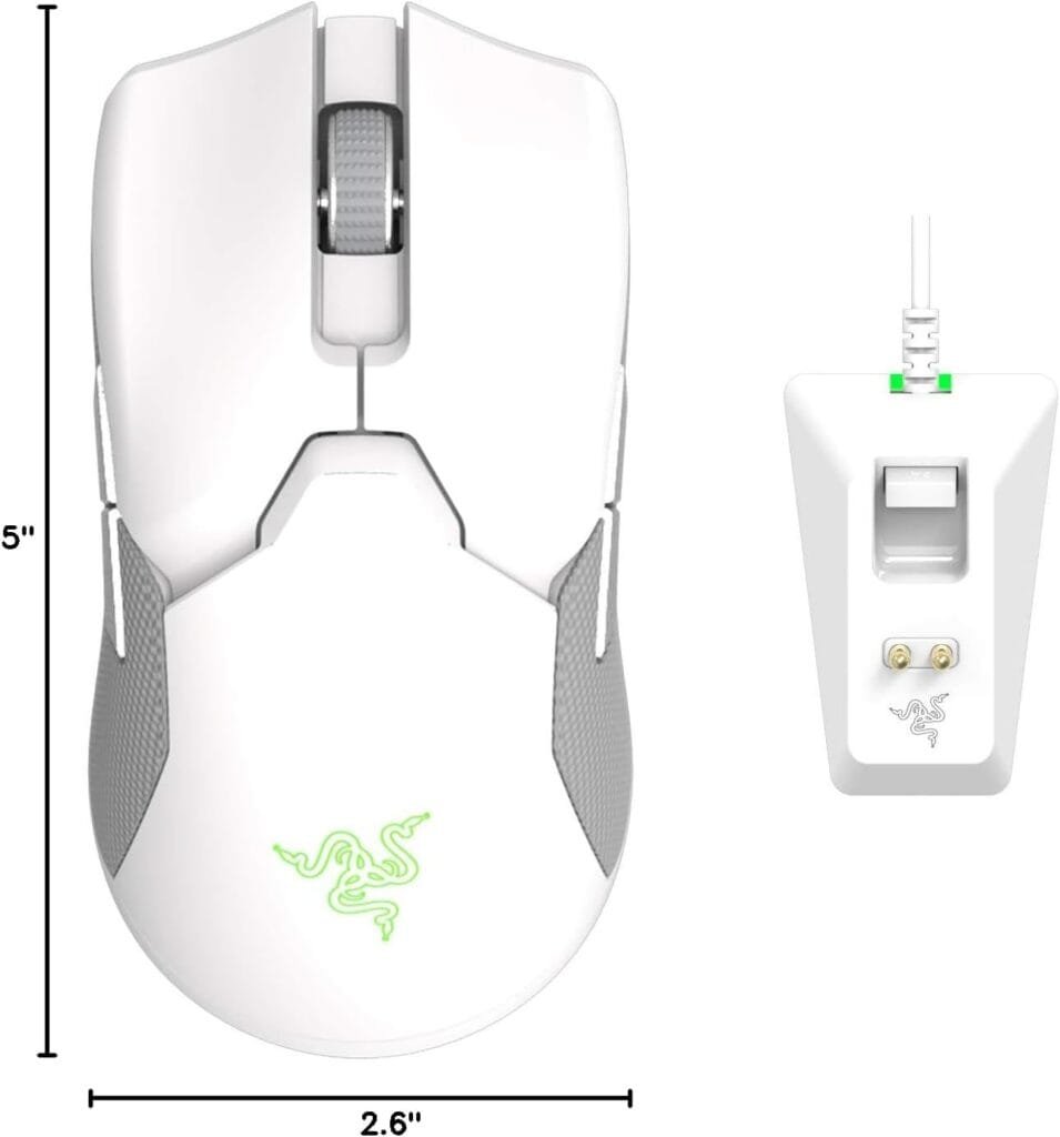 Razer Viper Ultimate Lightweight Wireless Gaming Mouse  RGB Charging Dock: Hyperspeed Wireless Technology - 20K DPI Optical Sensor - 74g Lightweight - 70 Hr Battery - Mercury White