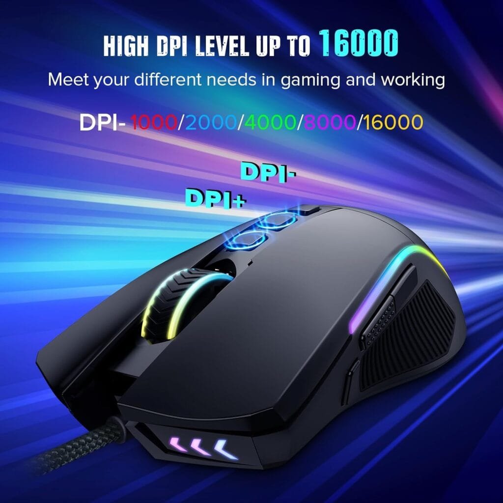 Redragon Gaming Mouse, Wired Gaming Mouse with RGB Backlit, 8000 DPI Adjustable, Mouse with 9 Programmable Macro Buttons  Fire Button, Software Supports DIY Keybinds, M910-K