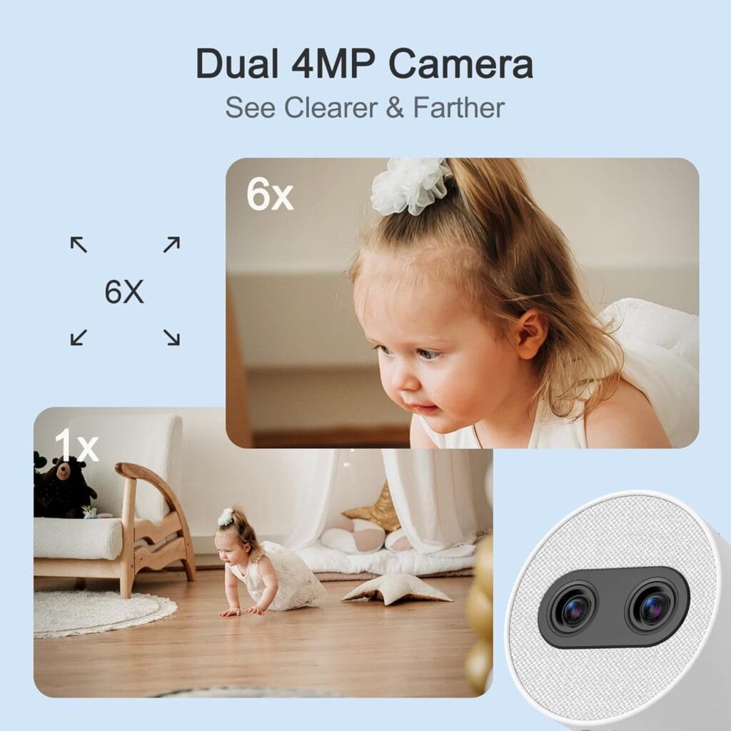 Simsky Video Baby Monitor with 2× 4MP Camera, 7 HD Touch Screen WiFi Smart Audio Monitor, 6X Optical Quality Zoom, App Remote Access, AI Tracking, Intelligence Detection, 32GB Local Storage