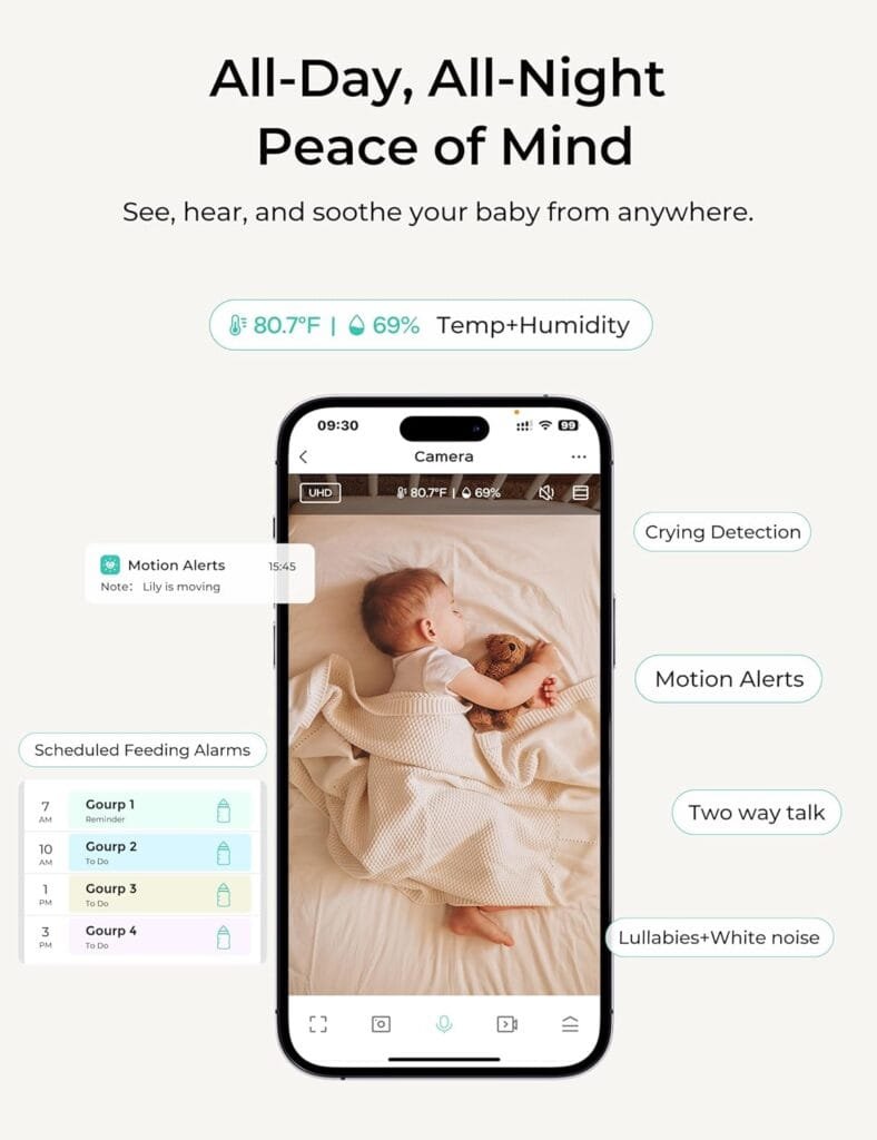 VistaView Smart WiFi Baby Monitor with 2 Cameras- 5” 1080P Split Screen  2K Camera App Control, Cry  Motion Alerts, Night Vision, 5000mAh Battery, 2-Way Talk, Triple Security, 1279ft Range