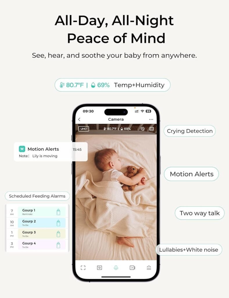 VistaView Smart WiFi Baby Monitor with 2 Cameras- 5” 1080P Split Screen  2K Camera App Control, Cry  Motion Alerts, Night Vision, 5000mAh Battery, 2-Way Talk, Triple Security, 1279ft Range