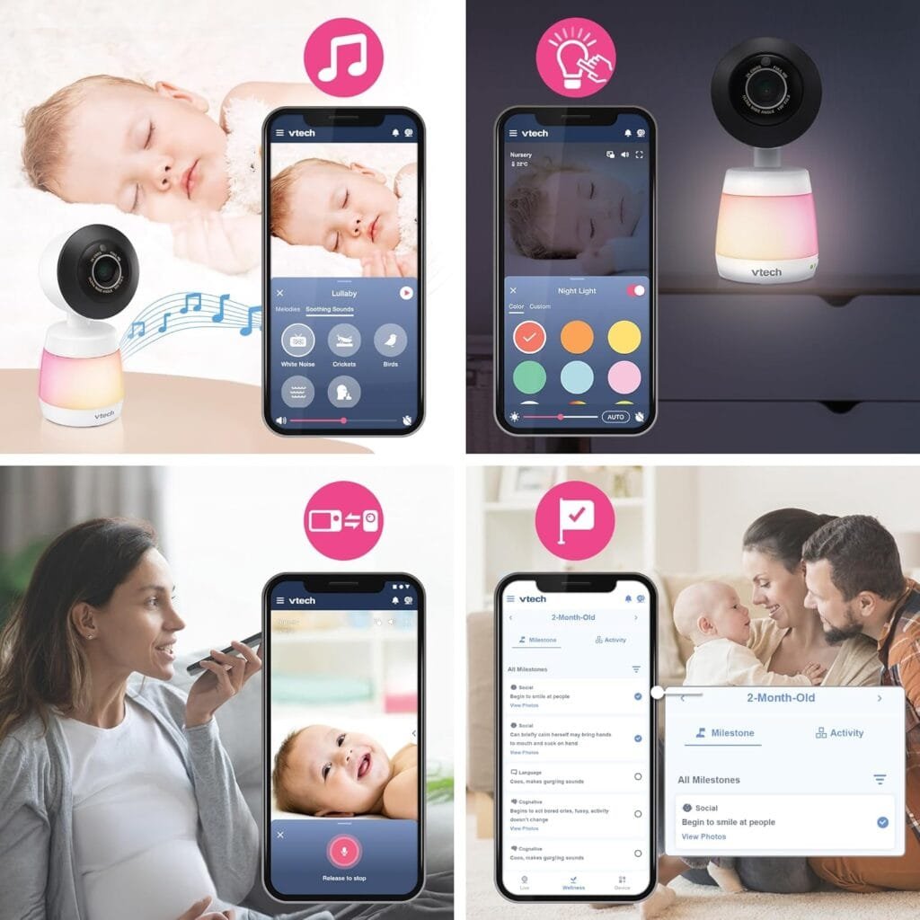 VTech Smart WiFi Baby Monitor, 2K Camera, 5.5-inch HD IPS Screen, Crystal Clear Infrared Night Vision, Pan-Tilt, 24x Zoom, 2-Way Talk, Multi-color Night Light, Soothing Sounds, Free App: Smart HD Plus