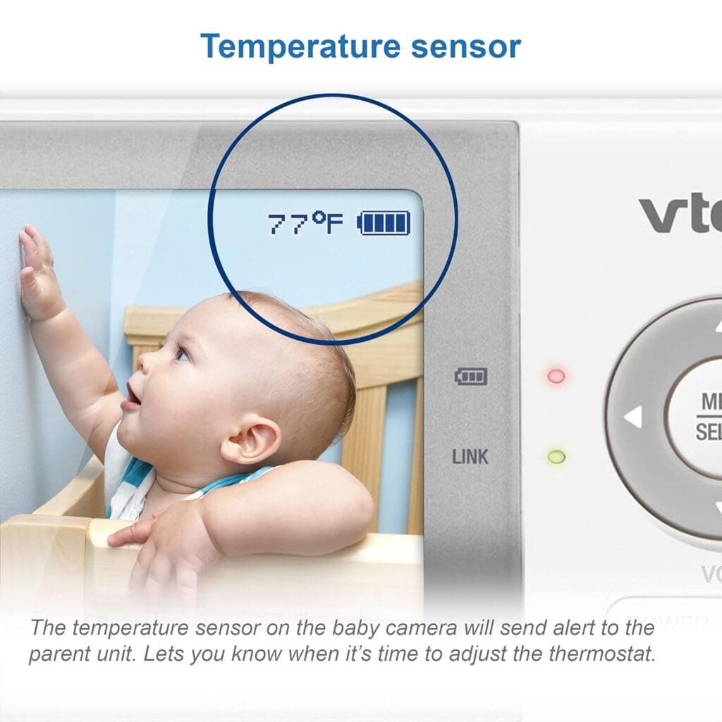 VTech VM819 Baby Monitor with Camera and Audio, 2.8” Screen Portable Baby Camera, Night Vision, 2-Way Audio, Temperature Sensor and Lullabies, Secure Transmission No WiFi, Ideal for Baby/Elderly/Pet