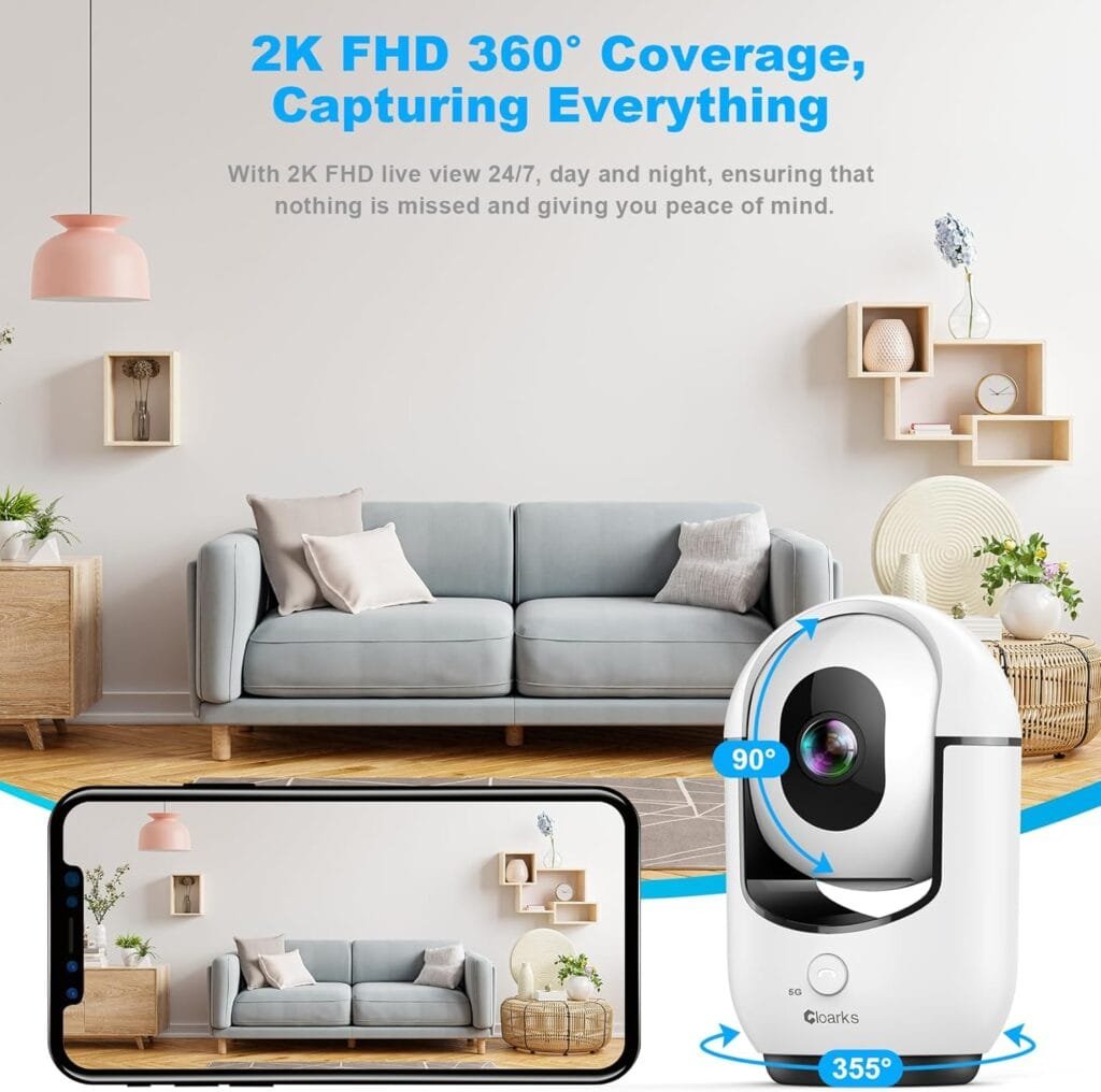 2K Indoor Camera, 5/2.4 GHz WiFi Pan/Tilt Security Camera with AI Motion Detection, One-Click, Wired Baby/Pet Camera with 2-Way Audio, 24/7, Siren Alarm, TF/Cloud Storage - 4 Pack