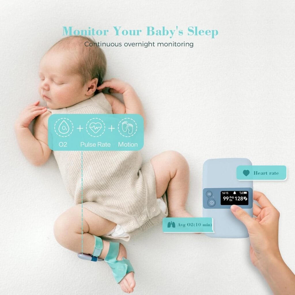 Babytone Baby Sleep Monitor with Base Station- Smart Sleep Sock, Tracking Heart Rate, Avg O2 and Movement, Wearable Baby Oxygen Foot Monitor with Bluetooth and APP, for 0-36 Months Newborn