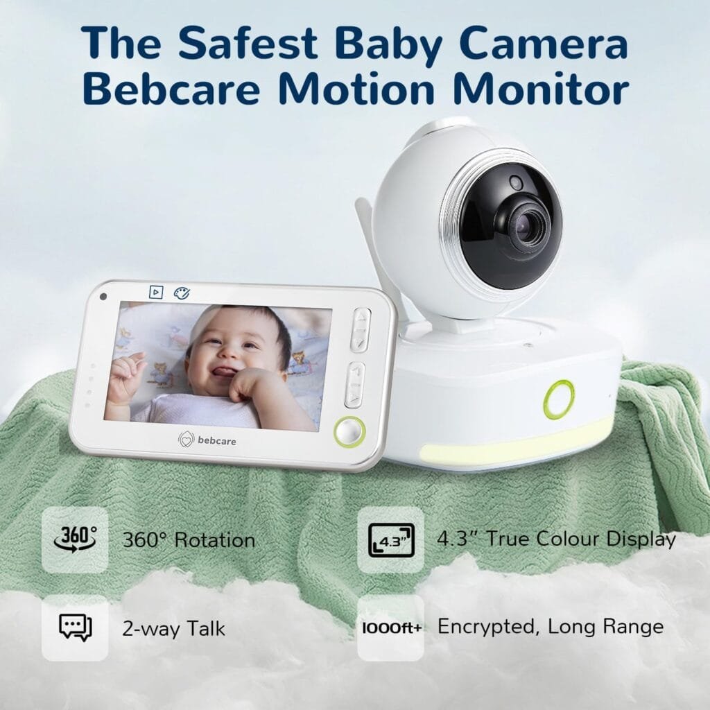 Bebcare Motion - Smart Video Baby Monitor: 4.3 Ultra-Clear Screen, 360° Pan-and-Tilt Camera, Temperature Sensor, Motion and Sound Alert, Auto Baby Tracking Camera (Without Breathing Sensor Mat)