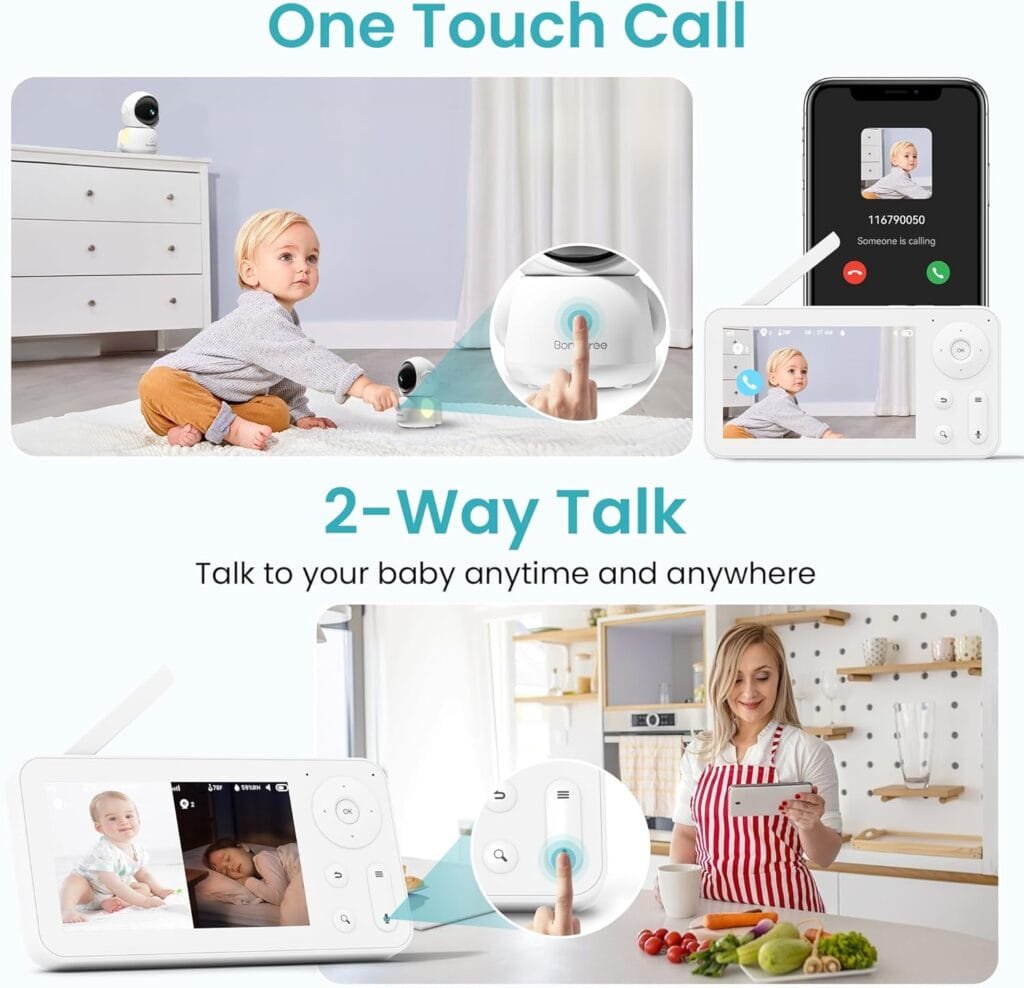 BondFree 2K Baby Monitor with 2 Cameras and Audio, Baby Monitor no WiFi RGB Night Light, Baby Monitor WiFi Smartphone 2.4G for Nursery, Pet, Elderly, 355° Rotation, Compatible with Alexa Google Home