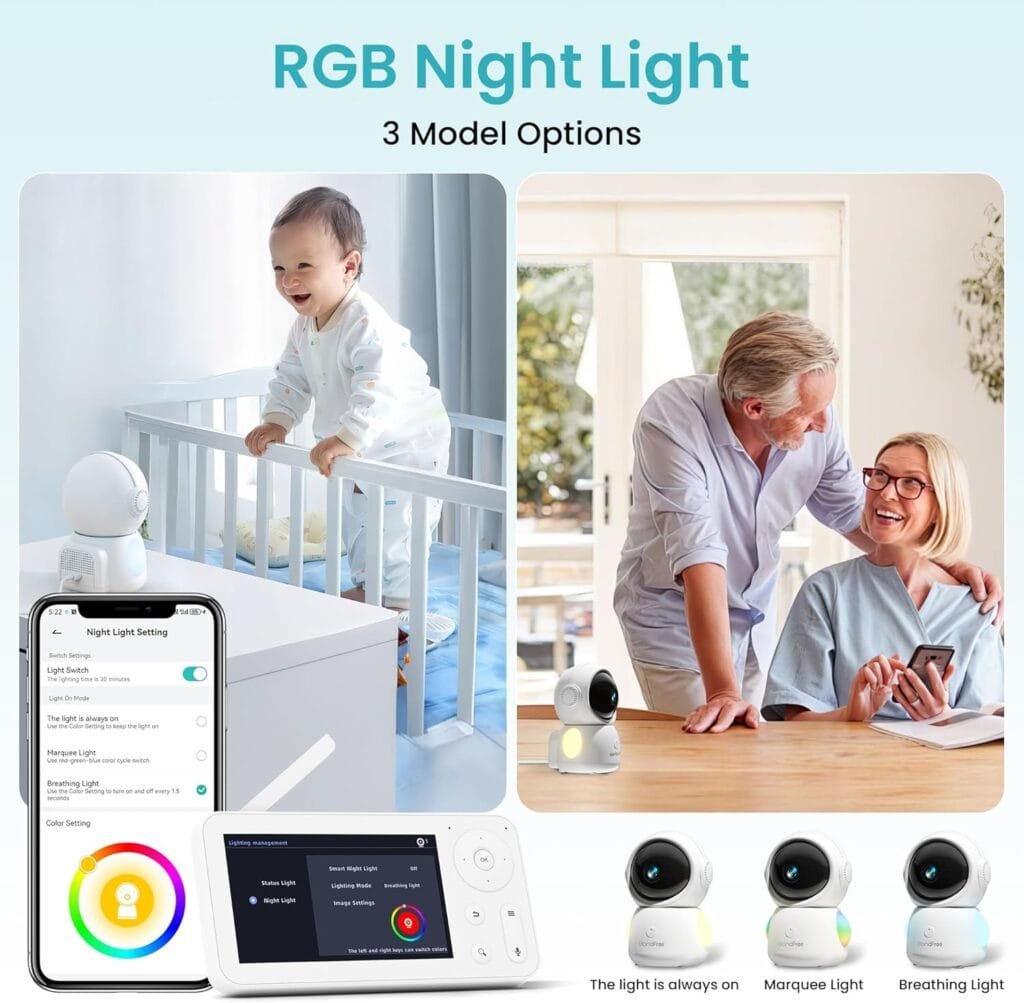 BondFree 2K Baby Monitor with 2 Cameras and Audio, Baby Monitor no WiFi RGB Night Light, Baby Monitor WiFi Smartphone 2.4G for Nursery, Pet, Elderly, 355° Rotation, Compatible with Alexa Google Home