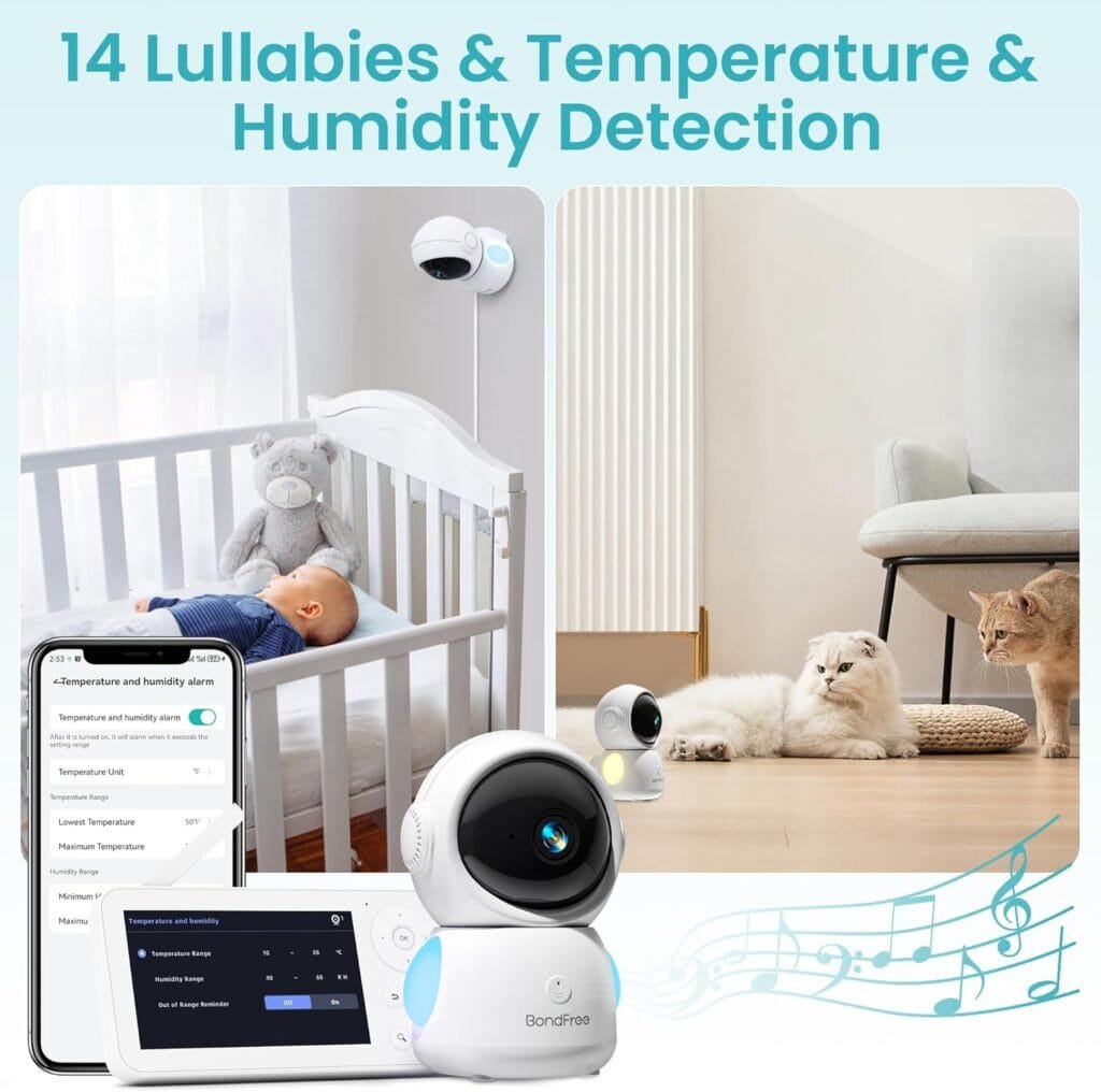 BondFree 2K Baby Monitor with 2 Cameras and Audio, Baby Monitor no WiFi RGB Night Light, Baby Monitor WiFi Smartphone 2.4G for Nursery, Pet, Elderly, 355° Rotation, Compatible with Alexa Google Home