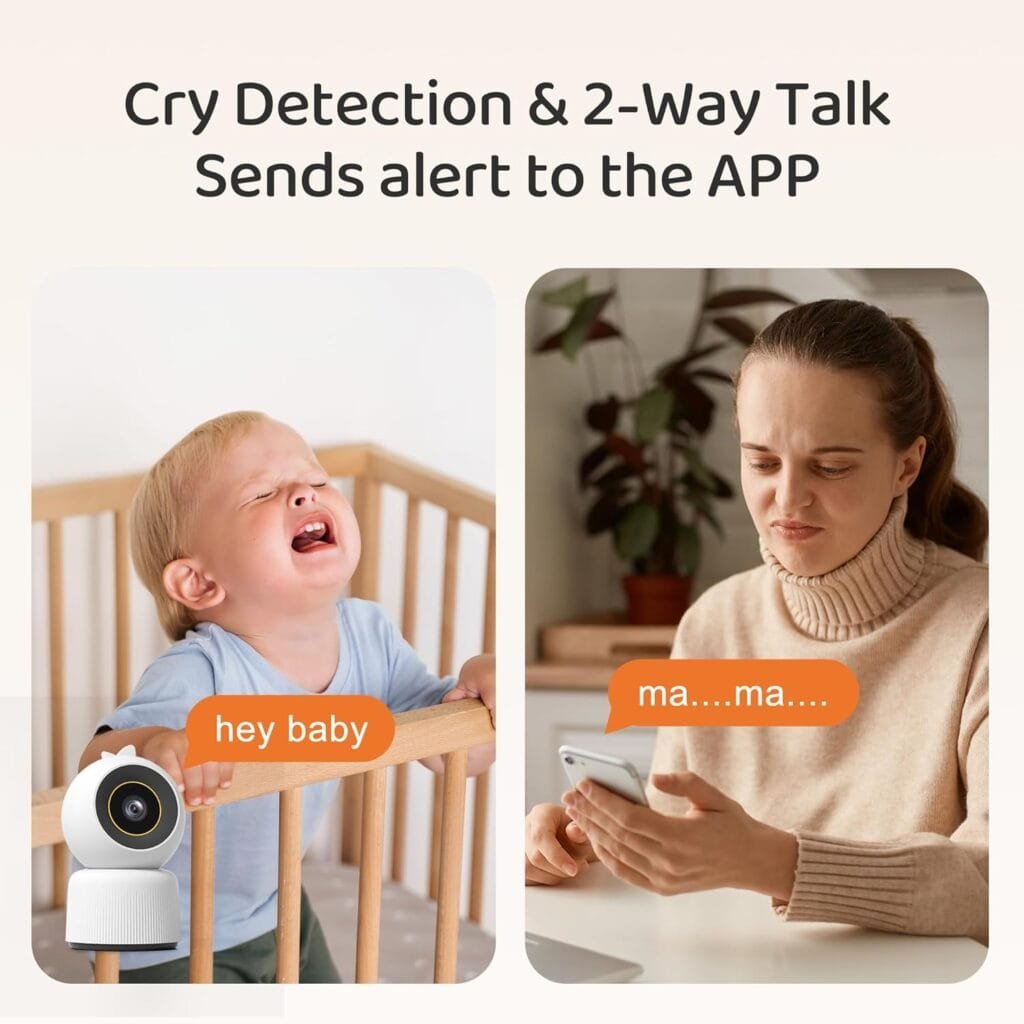 Cheego Orange 1296p HD Smart Baby Monitor with Camera and Audio, 2-Way Talk, Lullabies, Night Vision, Humidity  Temp, Multicolor Night Lamp, Includes SD Card, Free A.I. App, Secure Wi-Fi Video Camera