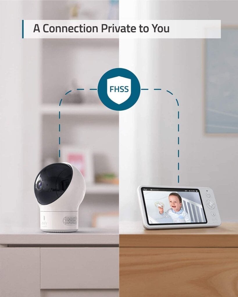 eufy Security Baby Monitor Spaceview E110 with Security Camera and 2-Way Audio, 720p HD Resolution, Night Vision, 5 Display, 110° Wide-Angle Lens Included, Lullaby Player, Sound Alert, Upgraded