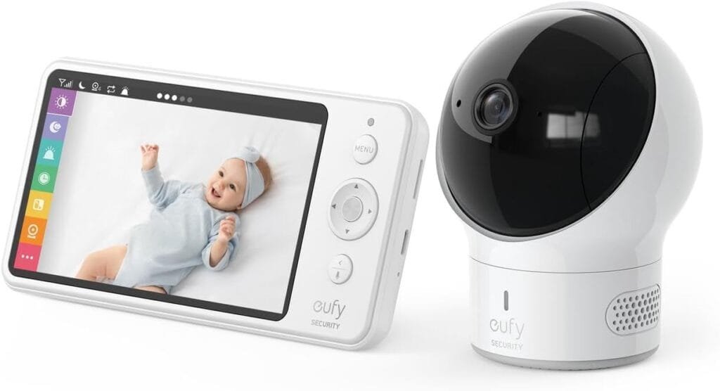 eufy Security Baby Monitor Spaceview E110 with Security Camera and 2-Way Audio, 720p HD Resolution, Night Vision, 5 Display, 110° Wide-Angle Lens Included, Lullaby Player, Sound Alert, Upgraded