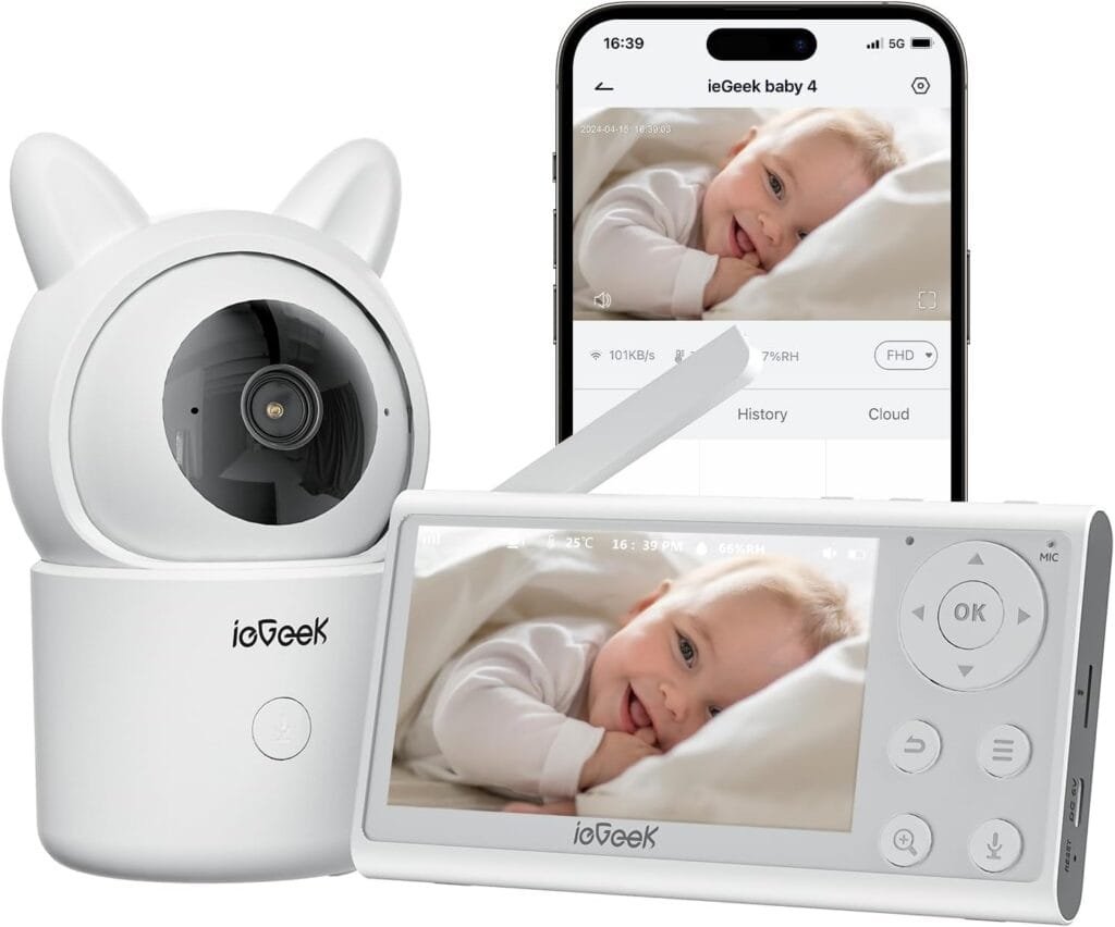 ieGeek Video Baby Monitor with Camera and Audio - 1080P FHD Monitor WiFi Smartphone - Night Vision, Motion Detection, Temper  Humidity Sensor, 2.4GHz WiFi, Pan-Tilt-Zoom via 4.3 Screen and Free APP