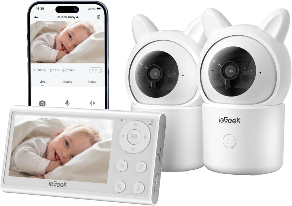 ieGeek Video Baby Monitor with Camera and Audio - 1080P FHD Monitor WiFi Smartphone - Night Vision, Motion Detection, Temper  Humidity Sensor, 2.4GHz WiFi, Pan-Tilt-Zoom via 4.3 Screen and Free APP