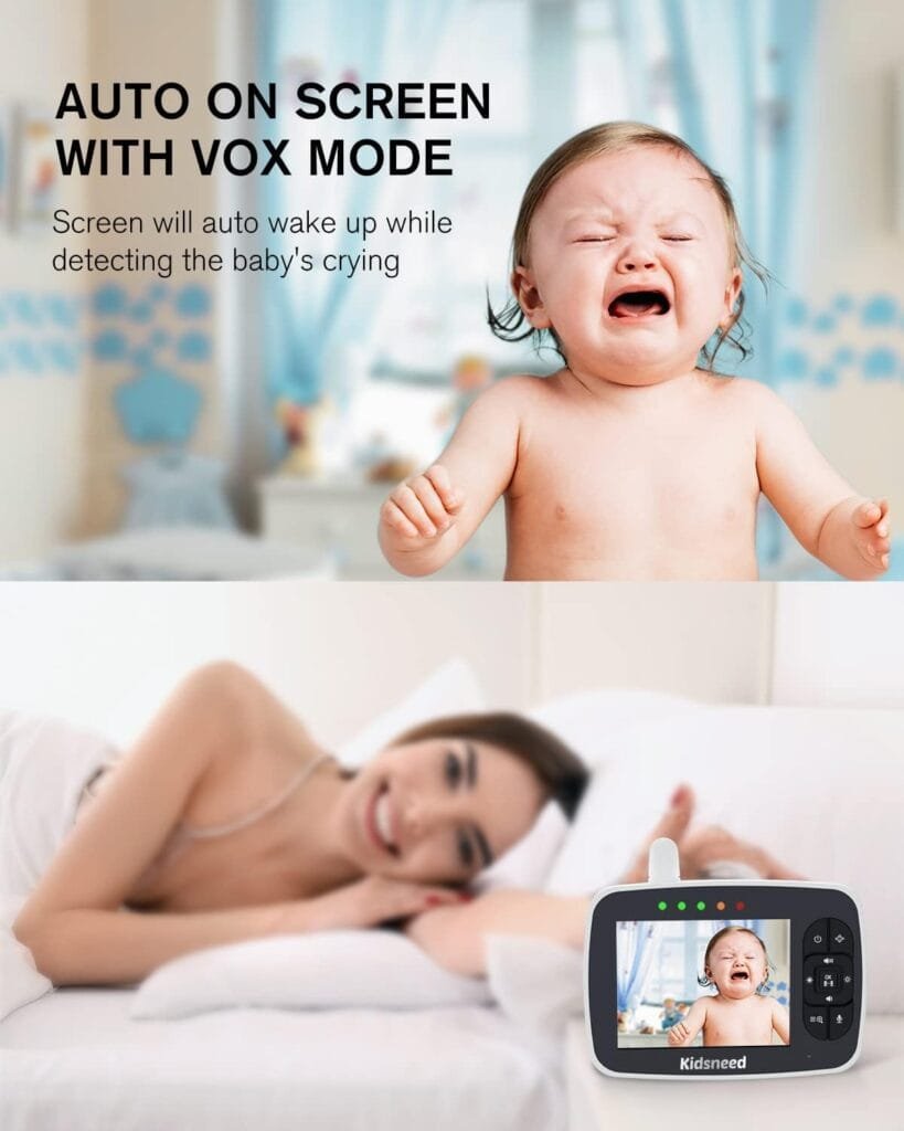 Kidsneed Video Baby Monitor with Camera and Audio, Remote Control Pan Tilt Zoom Camera, Two-Way Audio, Night Vision, VOX Mode，Temperature Monitoring, Lullabies, 960ft Long Range