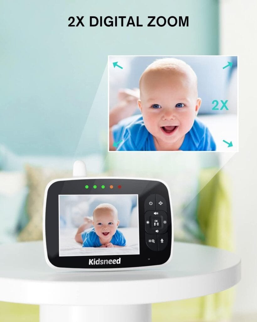 Kidsneed Video Baby Monitor with Camera and Audio, Remote Control Pan Tilt Zoom Camera, Two-Way Audio, Night Vision, VOX Mode，Temperature Monitoring, Lullabies, 960ft Long Range