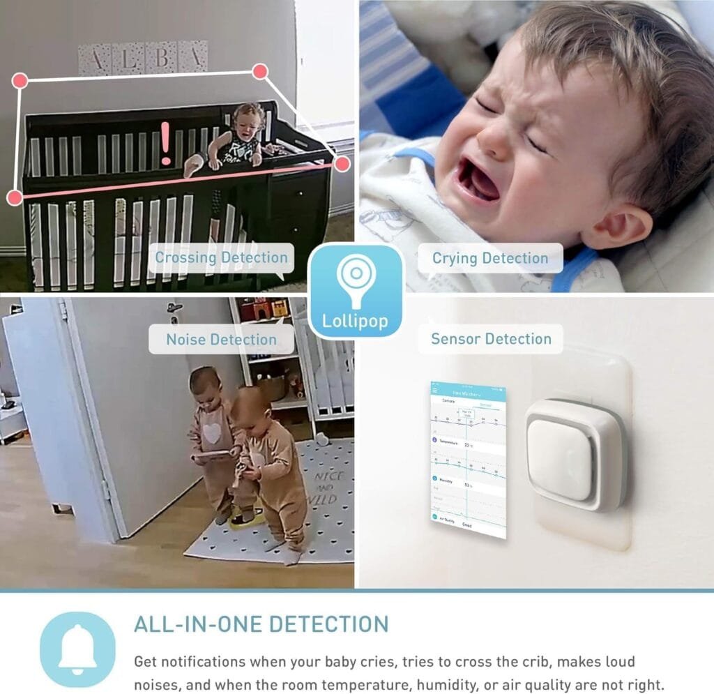 Lollipop Baby Monitor with True Crying Detection (Cotton Candy) - Smart WiFi Baby Camera - Camera with Audio, Video, and Sleep Tracking - Comes with Infrared Night Vision.