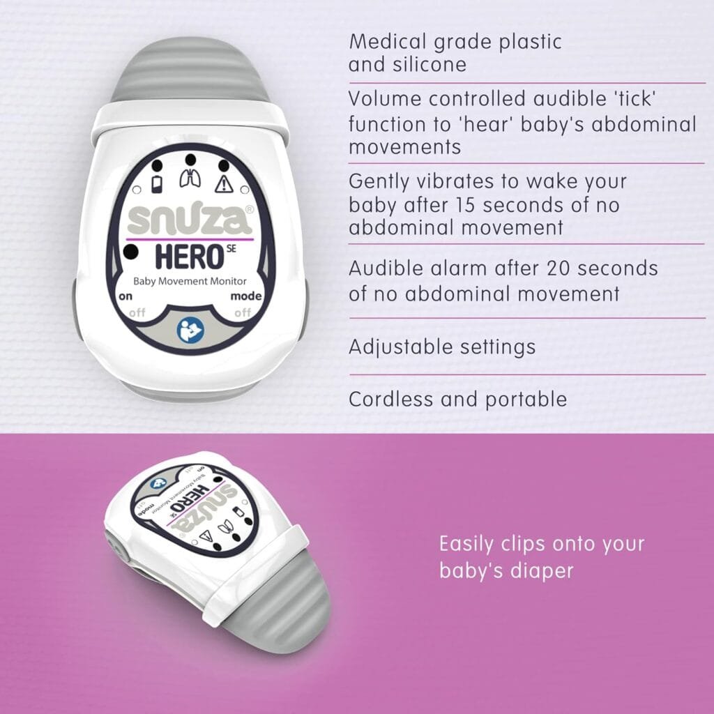 Snuza Hero Baby Monitor: Alerts When No Movement Detected, Gentle Vibration Pre-Alerts, Attaches to Diaper, No WiFi/Bluetooth, Medical Grade Material. Safer Sleep for Babies, Better Sleep for Parents.